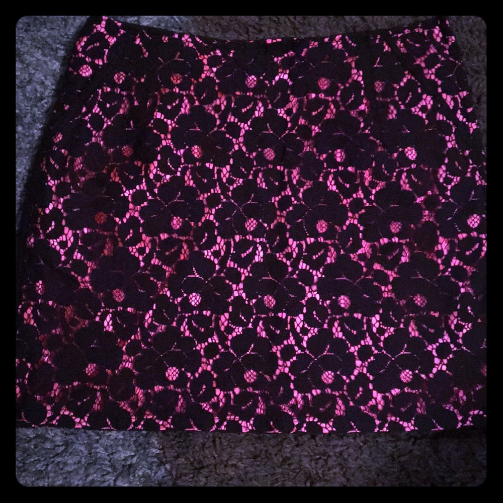 Black and pink lace mini skirt